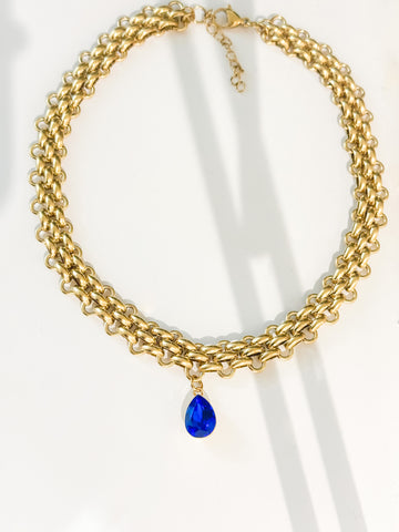 Blue Drop - Gold Necklace