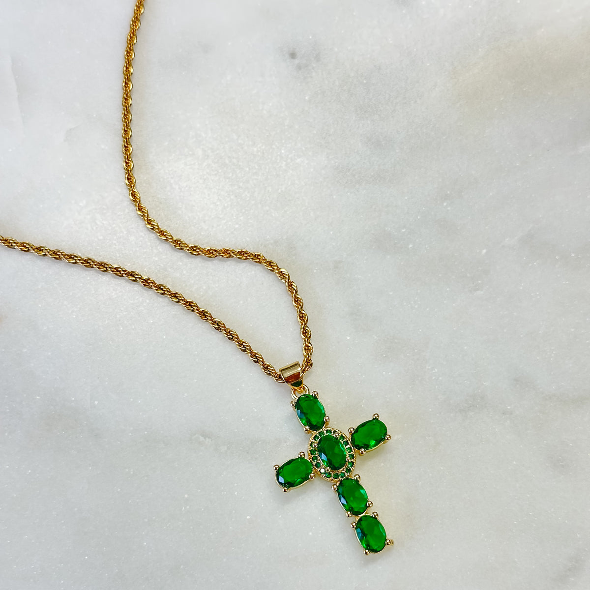 Emerald Cross Necklace