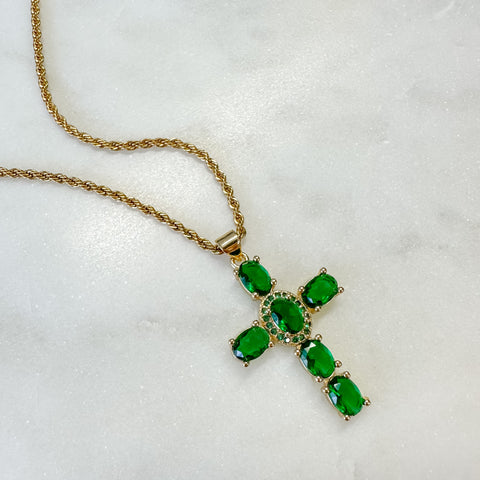 Emerald Cross Necklace